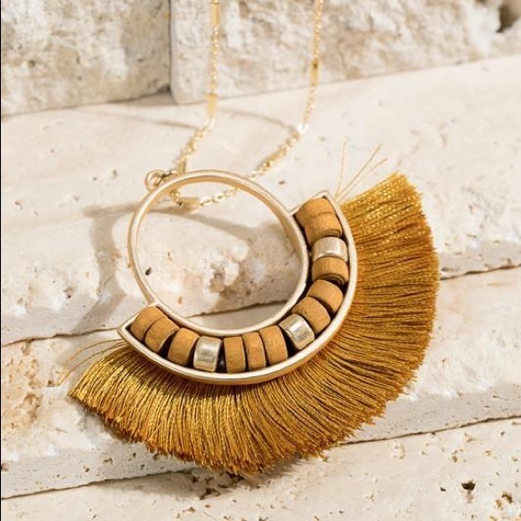Jewelry - COME TO LIFE THREAD FAN TASSEL NECKLACE-MUSTARD